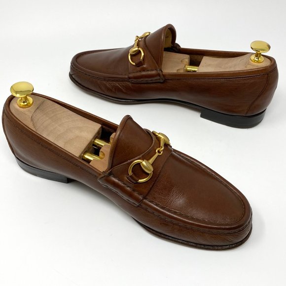 GUCCI Brown Leather Gold Bit Luxury Loafer - Picture 6 of 12
